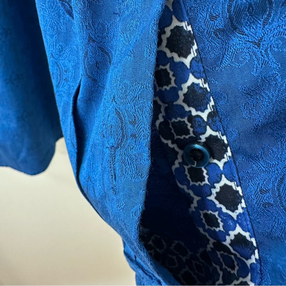 Robert Graham Cullen Blue Jacquard Flip Cuff Dress Shirt, NWOT, Size 1XLT - Picture 10 of 12